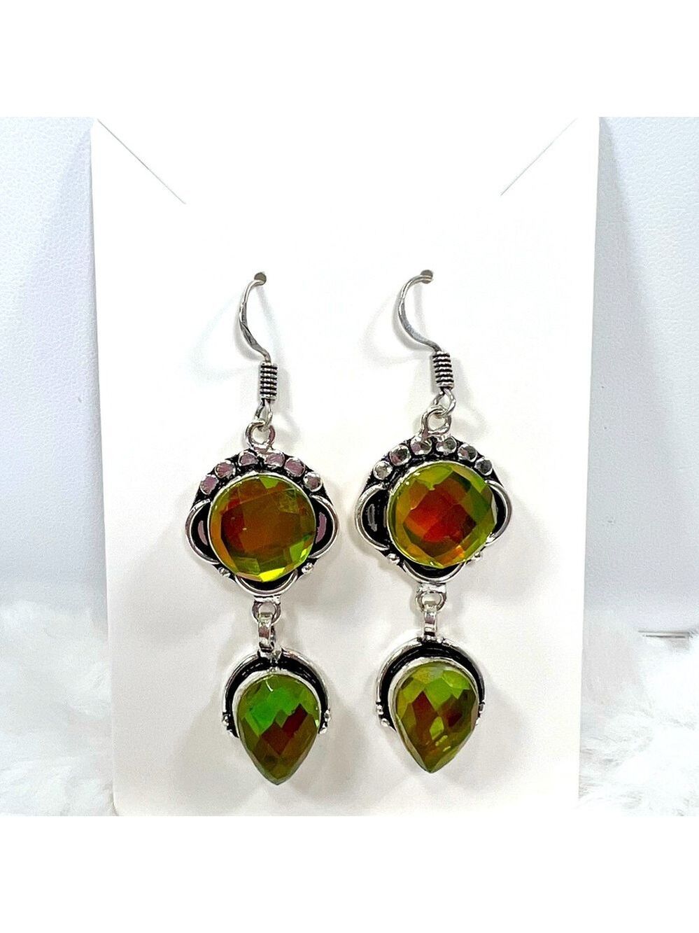 Green Rainbow 🌈 Synthetic Fire Topaz 925 Earrings
